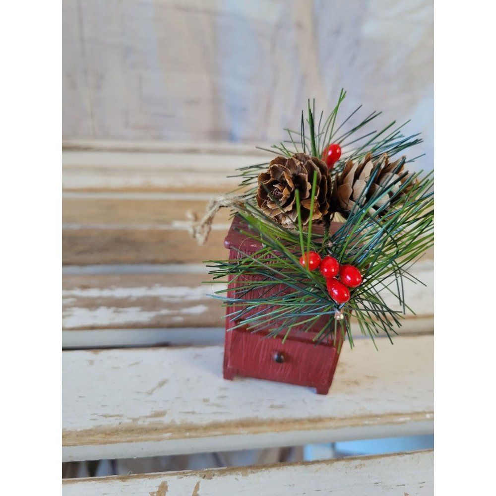 Drawer pine ornament country folk‎ art vintage Xmas holiday tree